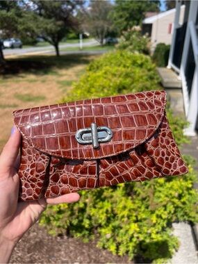 Vintage MSC Brown Faux Croc/Exotic Wristlet Clutch